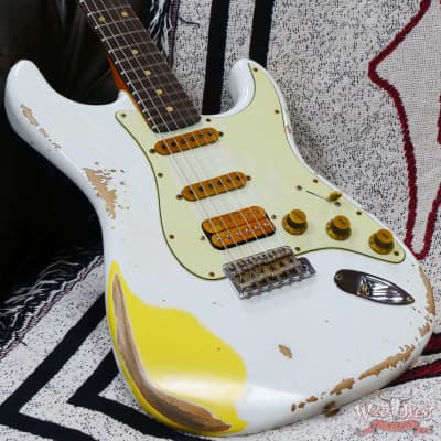 Fender Custom Shop Wild West White Lightning 2.0 Stratocaster HSS Rosewood Board 22 Frets Heavy Relic Graffiti Yellow image 8