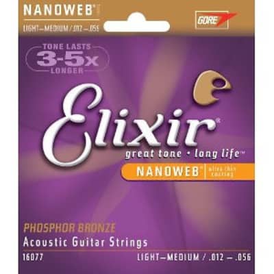 Elixir 16077 Nanoweb coated 12-56 phosphor bronze acoustic guitar strings image 4