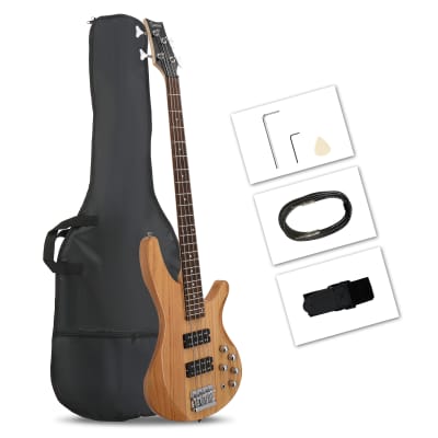 Glarry 44 Inch GIB 4 String H-H Pickup Laurel Wood Fingerboard Electric Bass Guitar with Bag and other Accessories 2020s - Burlywood image 1