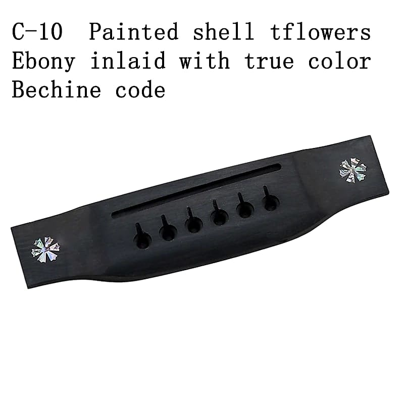 Acoustic Guitar Bridge Painted shell tflowers Ebony inlaid Reverb