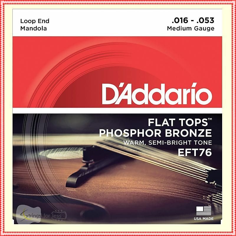 D'Addario EFT76 Flat Tops Mandola Strings, Medium, 16 - 53 loop Ends Phos Bronze image 1