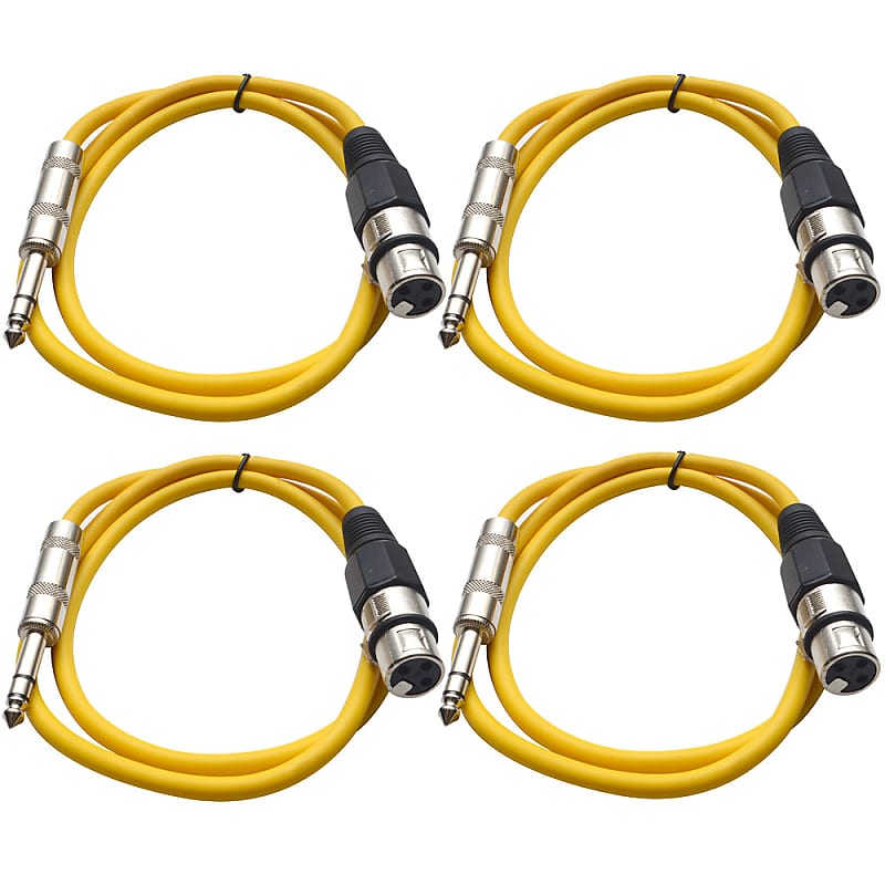 4 Pack of 1/4 Inch to XLR Female Patch Cables 2 Foot Extension Cords Jumper - Yellow and Yellow image 1