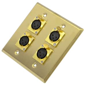 Seismic Audio SA-PLATE19 2-Gang Stainless Steel Wall Plate w/ 4 XLR Male Connectors