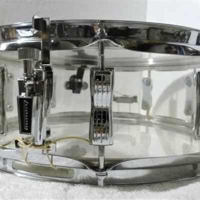 LUDWIG VISTALITE Snare Drum 5 x 14 Clear Acrylic Shell ALL Original 70s Blue & Olive Badge 10 Lug EC image 7