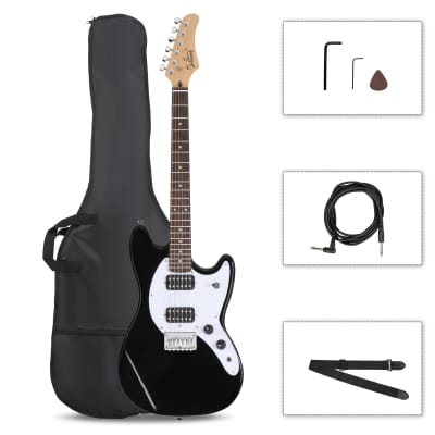 Glarry Full Size 6 String H-H Pickups GMF Electric Guitar with Bag Strap Connector Wrench Tool 2020s - Black image 1