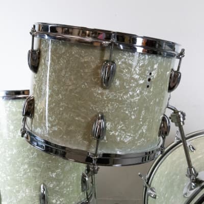 1960s Rogers 14x20 9x13 and 16x16 White Marine Pearl Drum Set image 9
