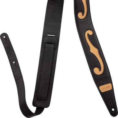 Gretsch F-Holes Leather Guitar Strap, Black and Tan, 3