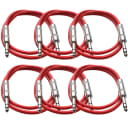 SEISMIC AUDIO New 6 PACK Red 1/4" TRS 3' Patch Cables