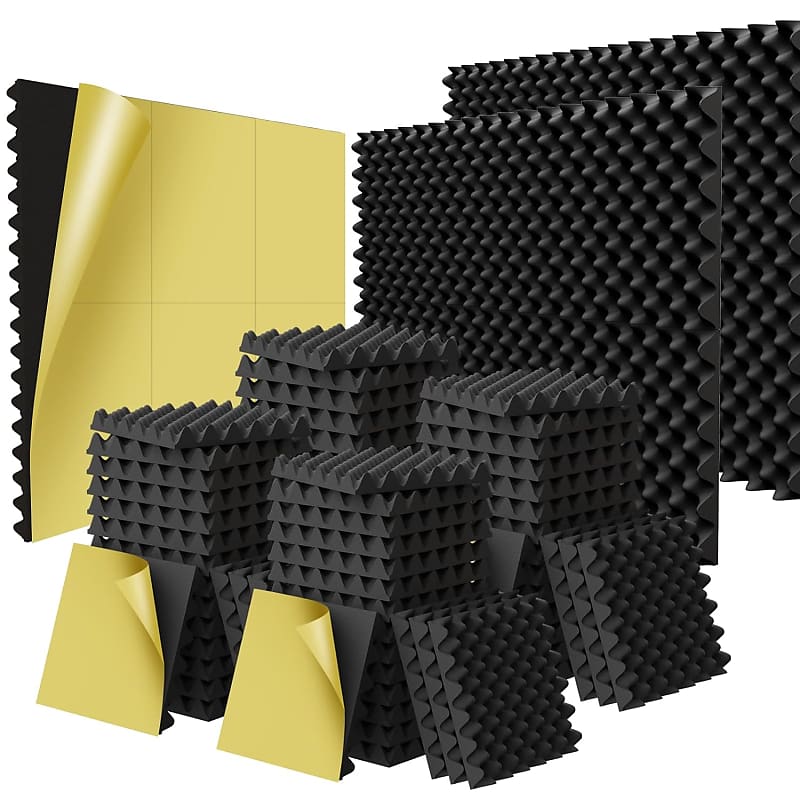 52 Pack Sound Proofing Egg Crate Foam, SelfAdhesive 1.5" X Reverb