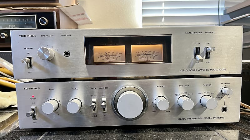 Vintage Toshiba SC-335 Power Amplifier &amp; Toshiba SY-335 MK II Preamplifier; Tested  			