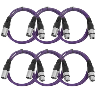 SEISMIC AUDIO (6 PACK) Purple 3' XLR Patch Cables Snake image 1