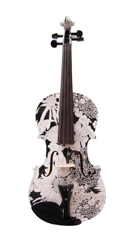 Geneva  Visual Art Violin 4/4 With Case And Bow  White  Flower Medley image 1