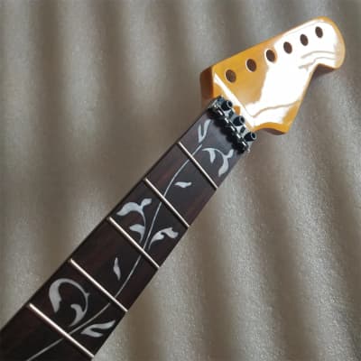 Yellow Gloss Finish Guitar Maple Strat Stratocaster Style Neck, Rosewood Fingerboard, Tree of Life Inlay