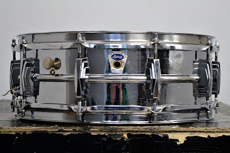 Ludwig No. 400 Super-Ludwig 5x14" Chrome Over Brass Snare Drum with Transition Badge 1958 - 1960 image 2