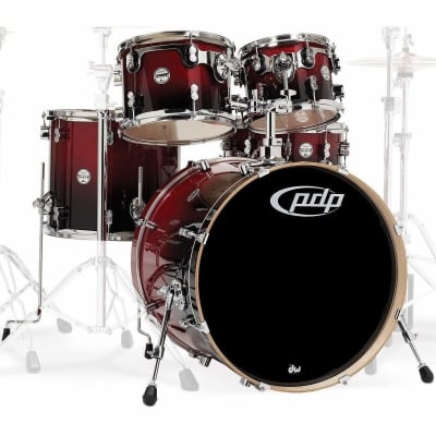 PDP Concept Series 5-Piece Birch Drum Set, Red to Black Fade: 8x10, 9x12, 14x16, 18x22, 5.5x14 image 1