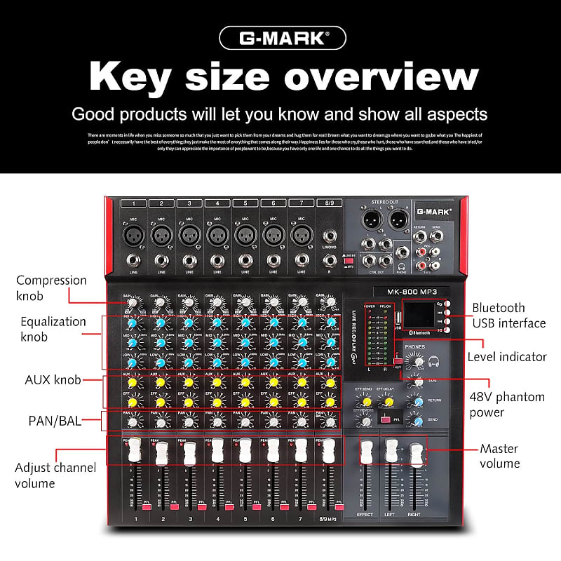 Pyle Professional Wireless DJ Audio Mixer - 6-Channel Bluetooth Compatible  DJ Controller Sound Mixer w/ DSP Effects, USB Audio Interface, Dual RCA In