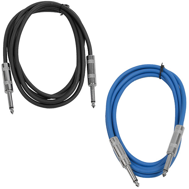 Seismic Audio SASTSX-6-BLACKBLUE 1/4" TS Male to 1/4" TS Male Patch Cables - 6' (2-Pack) image 1