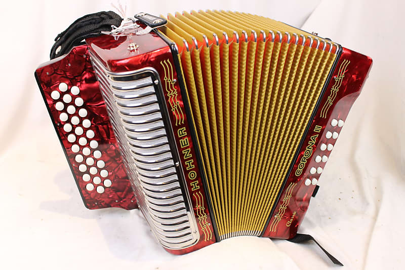 NEW Red Hohner Corona II Classic Diatonic Button Accordion | Reverb