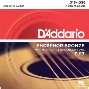 D'Addario EJ17 Phosphor Bronze Medium Acoustic Guitar Strings, .013 - .056
