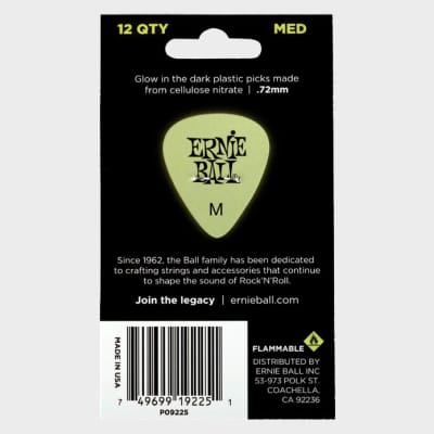 Super Glow Cellulose Picks Medium 12-Pack - world-standard .72mm celluloid med-pick specifications image 2