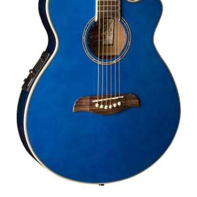 Oscar Schmidt OG8CETBL Cutaway Folk Acoustic Electric Guitar Trans Blue image 1