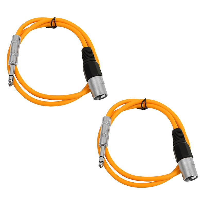2 Pack of 1/4 Inch to XLR Male Patch Cables 2 Foot Extension Cords Jumper - Orange and Orange image 1
