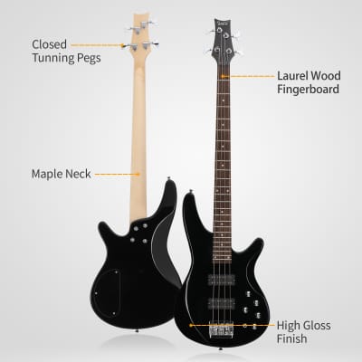 Glarry 44 Inch GIB 4 String H-H Pickup Laurel Wood Fingerboard Electric Bass Guitar with Bag and other Accessories 2020s - Black image 4