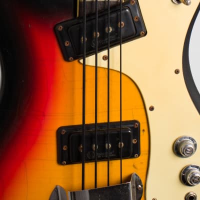 Mosrite  Ventures Solid Body Electric Bass Guitar (1966), ser. #6620, original brown tolex hard shell case. image 14