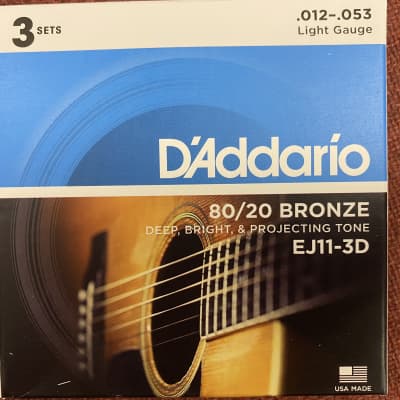 D Addario EJ11 80 20 Bronze Light Acoustic Guitar Strings .012