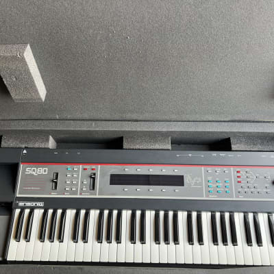 Ensoniq SQ-80 Cross Wave Synthesizer 1988 - Black w/ case & Voice Crystal 80 patch expansion mod.