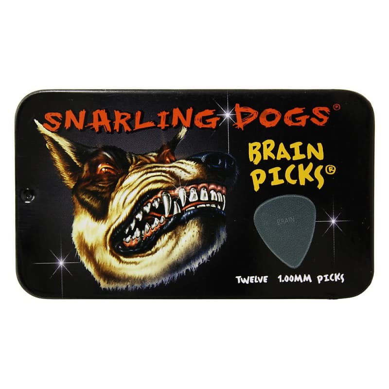 D'Andrea Snarling Dog Brain Nylon Guitar Picks 12 Pack with Tin Box Grey 1.00mm Free 2 Day Shipping image 1
