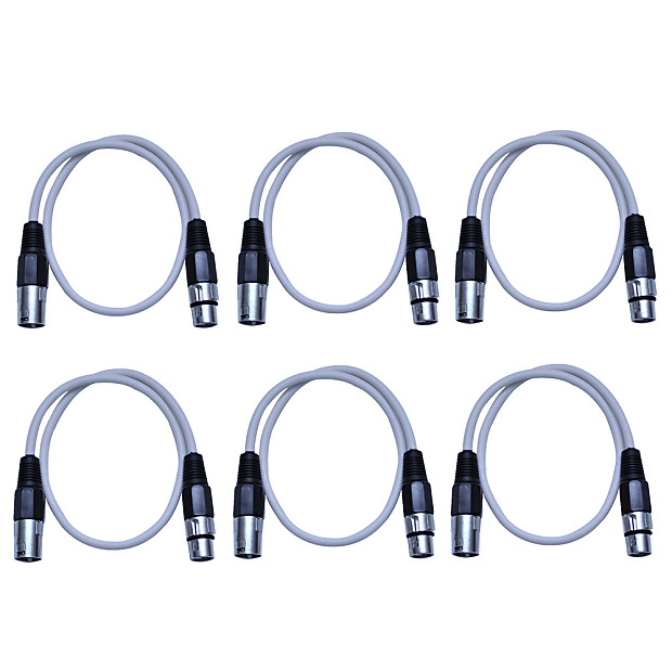 Seismic Audio SAXLX-2WHITE6 XLR Male to XLR Female Patch Cable - 2' (6-Pack) image 1