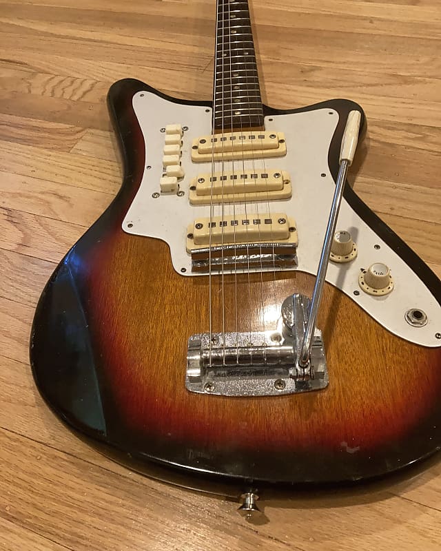 1965年 Pleasant c./ SEL-220 3PU ジャガー風ギター Vintage Pleasant SEL 220 Jaguar-Style c.1965-66 Sunburst MIJ