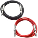 2 Pack of 1/4" TRS Patch Cables 3 Foot Extension Cords Jumper Black and Red
