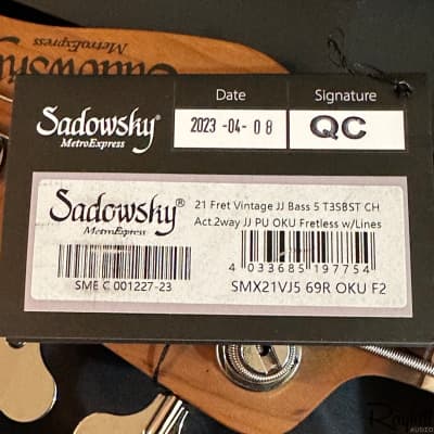 Sadowsky SMX MetroExpress Vintage JJ 5-String Fretless Tobacco Sunburst Electric Bass Guitar image 17