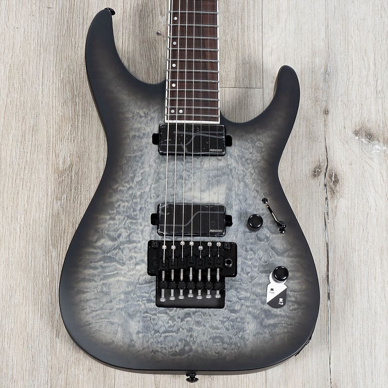 ESP LTD Deluxe M-1007 Baritone 7-String Guitar, Quilt Maple Charcoal Burst Satin image 1