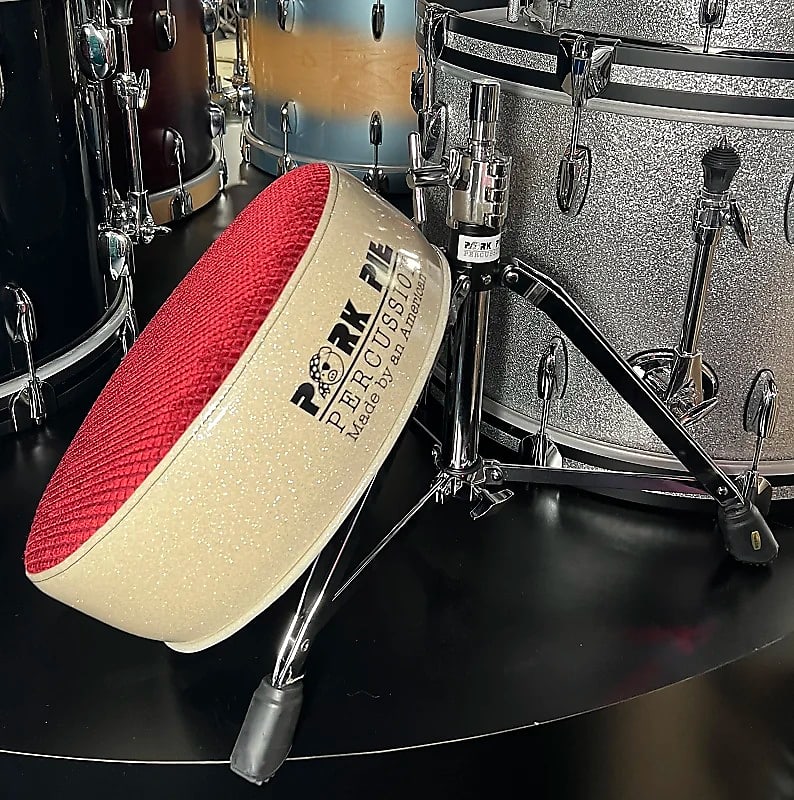 Pork Pie Round Drum Throne in Red Top & White Reverb