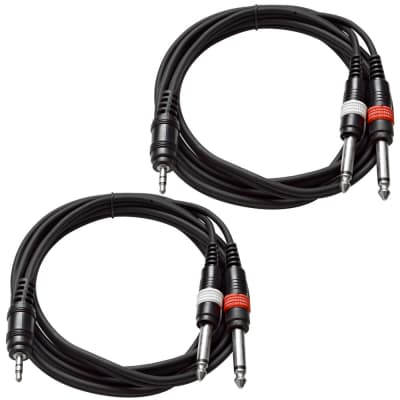 Seismic Audio - (2) 1/8" Stereo 3.5 mm to Dual 1/4" TS Splitter Patch Cable 6' image 1