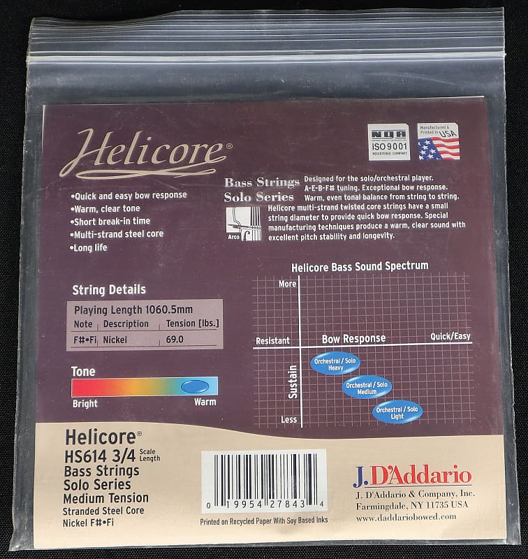 D'addario Helicore HS614 F# Medium Tension 3/4 Bass String