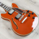 D'Angelico DADMINIDCRUSSNS Deluxe Mini DC Semi-Hollow Guitar, Limited Rust
