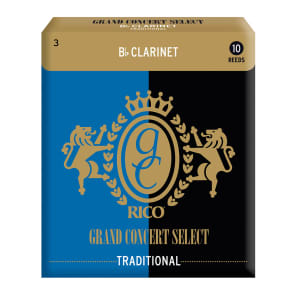 Rico RGC10BCL300 Grand Concert Select Traditional Bb Clarinet Reeds - Strength 3.0 (10-Pack)
