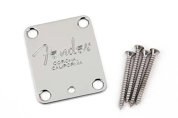 Fender 4-Bolt American Series Guitar Neck Plate with Fender Corona Stamp (Chrome) image 1