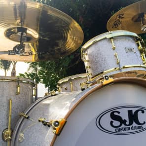 SJC Maple 5 Piece Drum Set w/ Gold Hardware Custom 2013 White/Gold Glitter image 4