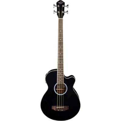 New Oscar Schmidt OB100B 4-String Acoustic Electric Bass Guitar with Bag, Black for sale