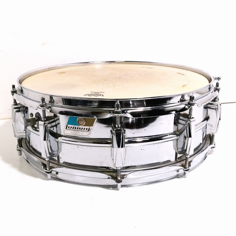 Ludwig No. 400 Supraphonic 5x14" Aluminum Snare Drum with Rounded Blue/Olive Badge 1979 - 1984 image 3