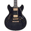 D'Angelico Excel Series Mini DC Semi-Hollow Electric Guitar with USA Seymour Duncan Humbuckers and Stopbar Tailpiece Regular Black Dog