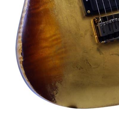 10S ICC II Real 24K Goldleaf Cover Flame Maple Set Neck Electric Guitar Relic image 4