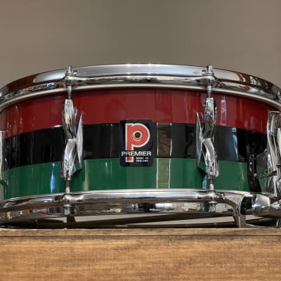 1960's Premier 2001 5.5x14 Mahogany Snare Drum Original Red Black Green Duroplastic 2000 image 5