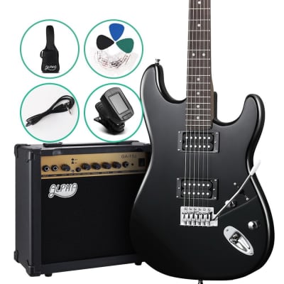 ALPHA Electric Guitar and 20w Amp Pack with Gig Bag Black image 1