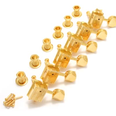 Grover 136G6 Vintage Deluxe, Gold Tuning Machines 6 In-Line, Oval Metal Button image 1